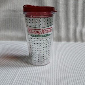 Krispy Kreme Doughnuts 16oz Insulated Travel Tumbler Red Lid Polka Dot Clear